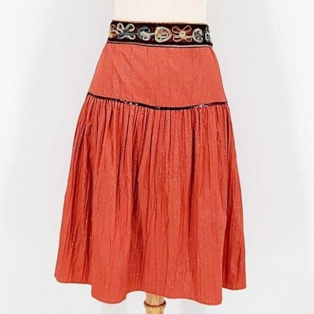 Frida Five Burnt Orange Sparkle Crinkle Sequin Lightweight Full Skirt Medium 8